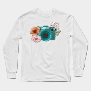 Retro Camera Ink Illustration // Floral Illustration Long Sleeve T-Shirt